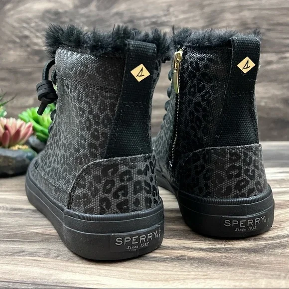 NIB Sperry Crest Vibe Canvas High Top Sneaker Black Animal Print Textile - Picture 8 of 13